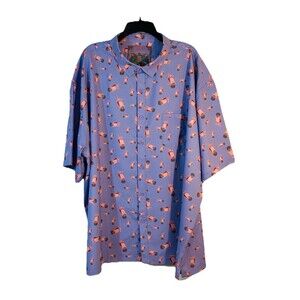 RETRO RIFLE NVGO Men’s 4XL Button Up Short Sleeve Purple Owl Print Shirt Polo